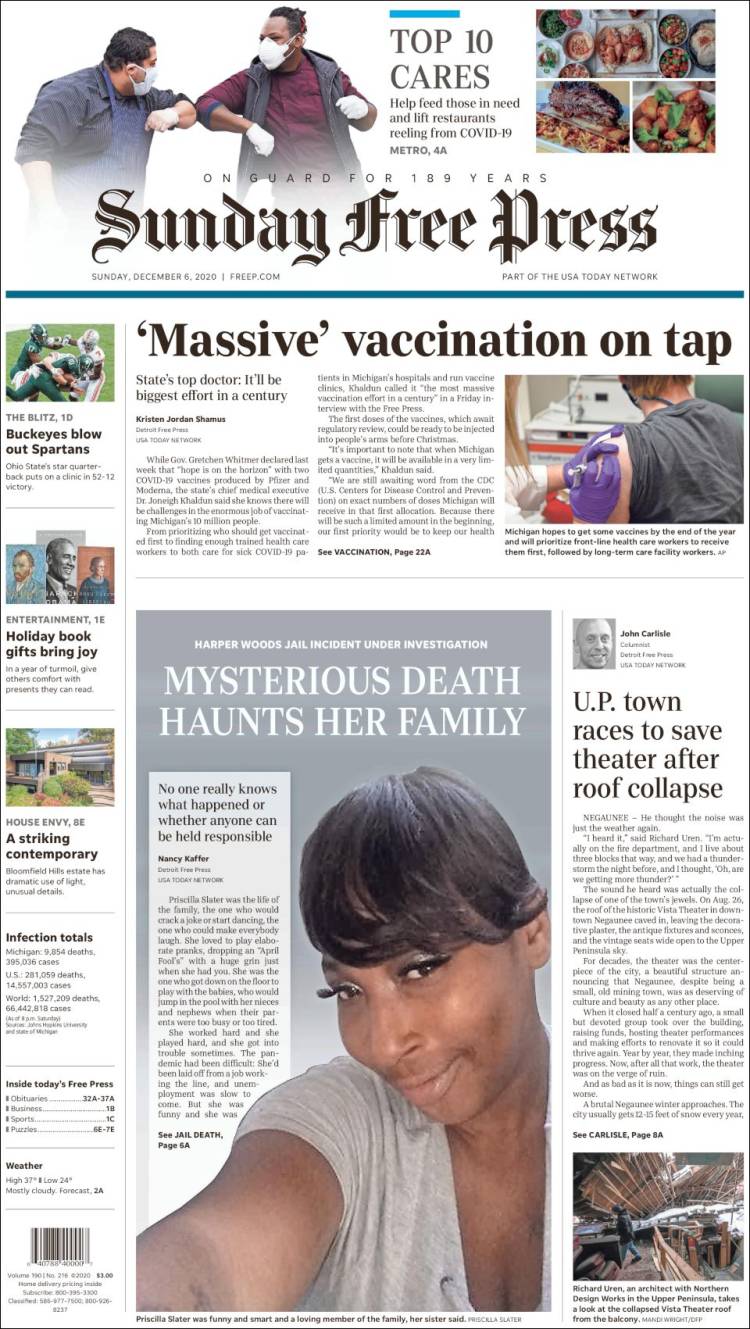 Portada de Detroit Free Press (USA)