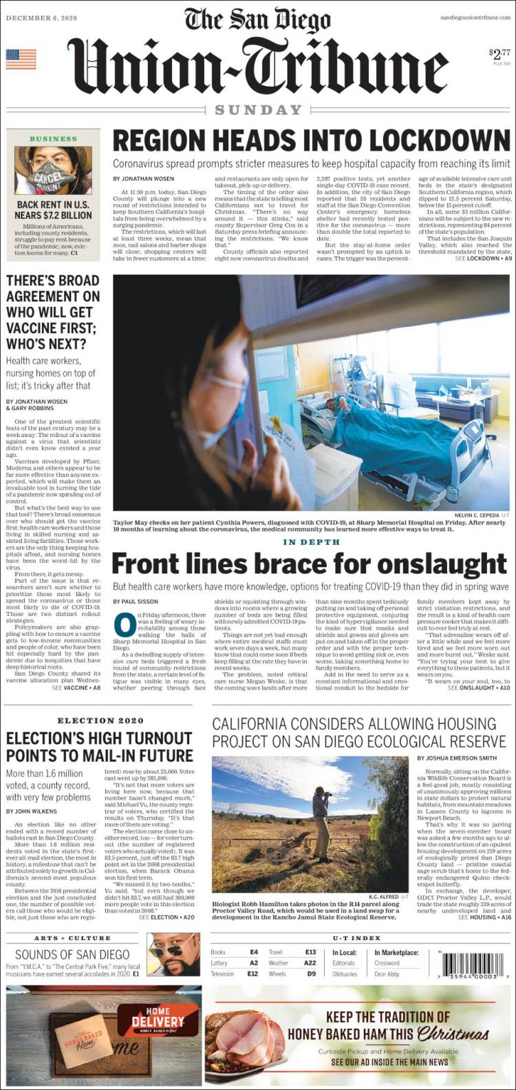 Portada de The San Diego Union-Tribune (USA)