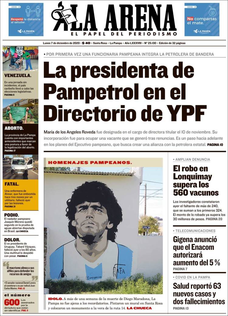 Portada de Diario La Arena (Argentina)