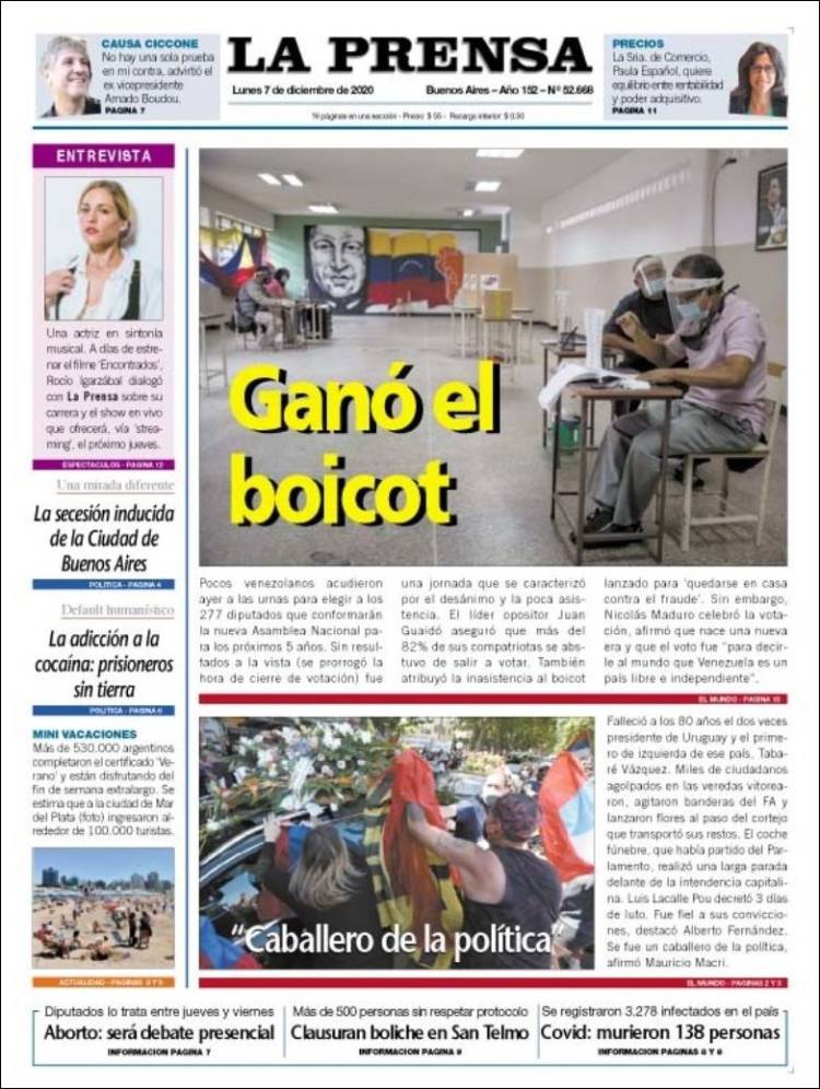 Portada de La Prensa (Argentina)