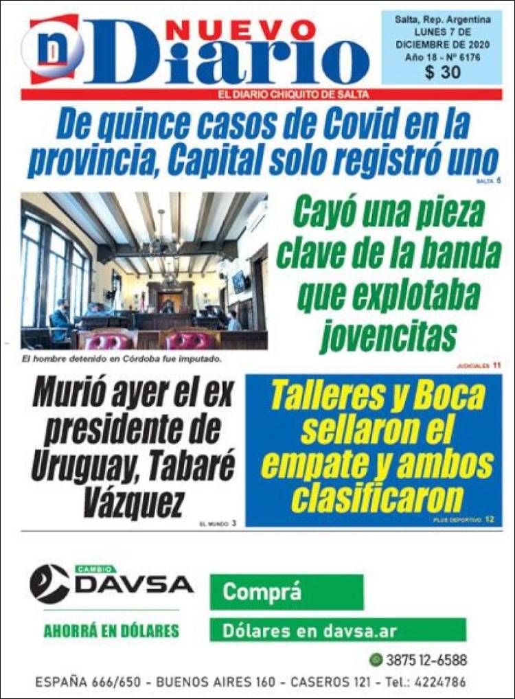 Portada de Nuevo Diario de Salta (Argentina)