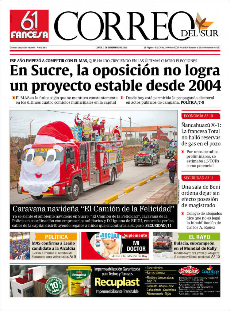 Portada de Correo Sur (Bolivia)