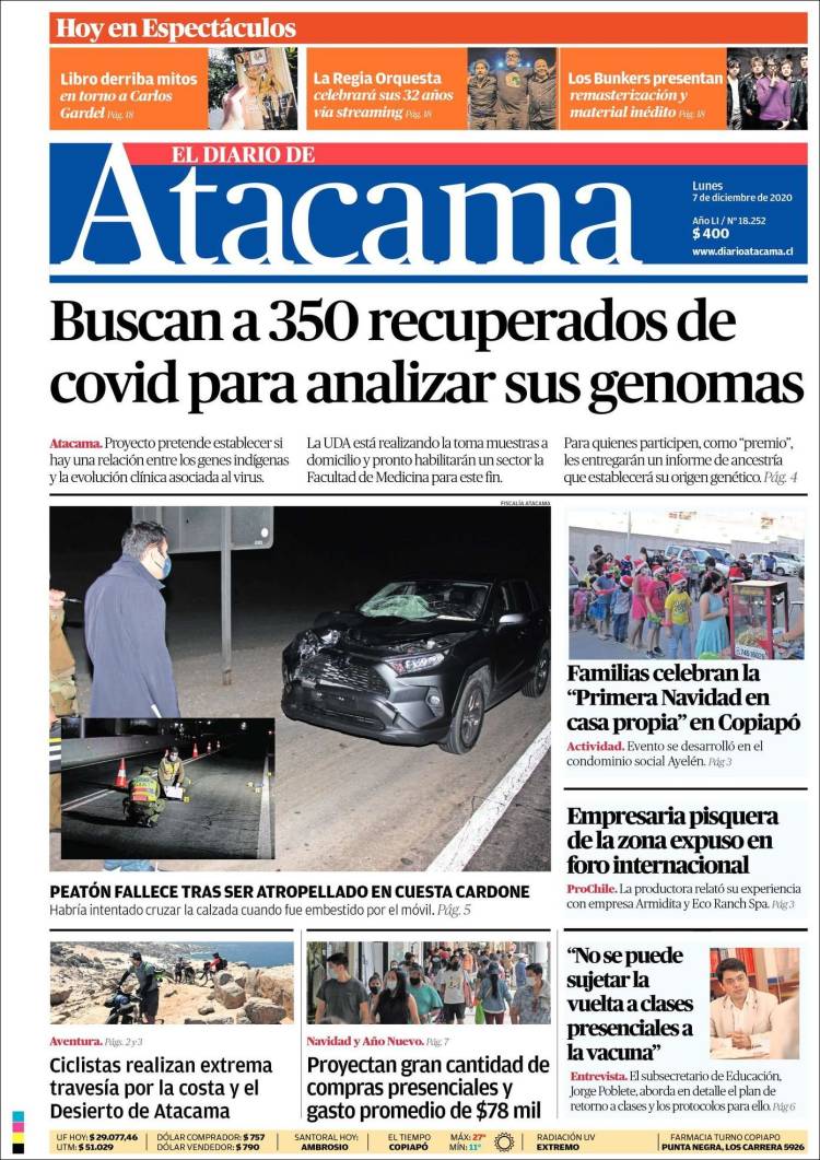 Portada de Diario de Atacama (Chile)