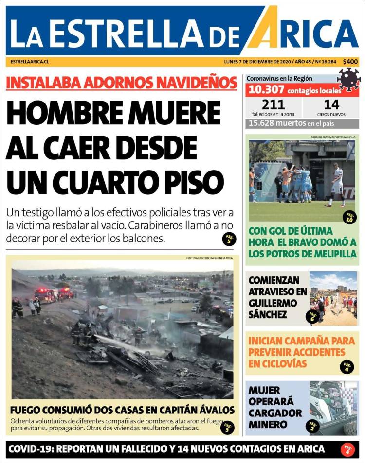 Portada de La Estrella de Arica (Chile)