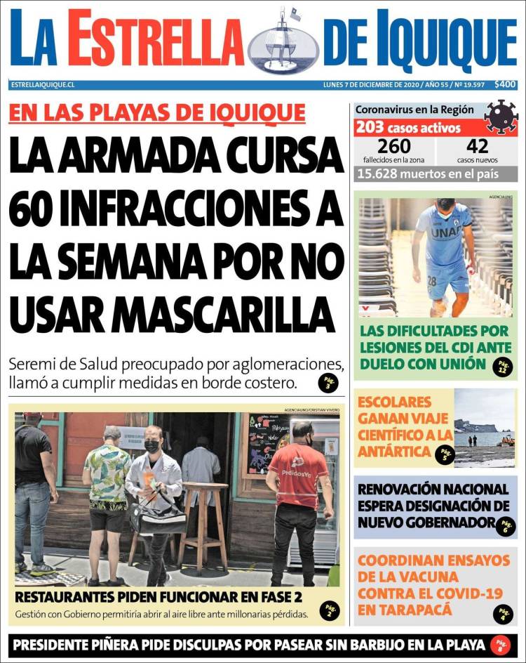 Portada de La Estrella de Iquique (Chile)