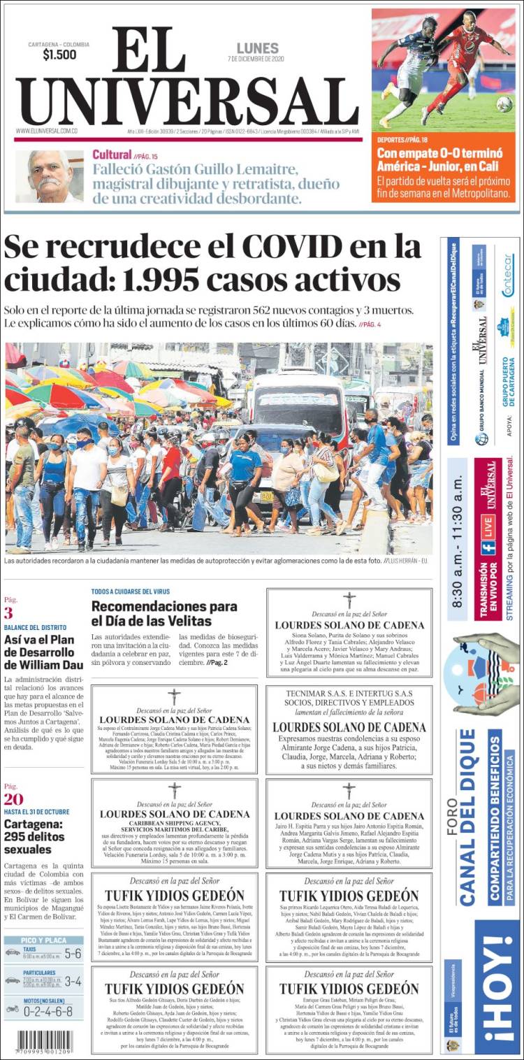 Portada de El Universal (Colombia)
