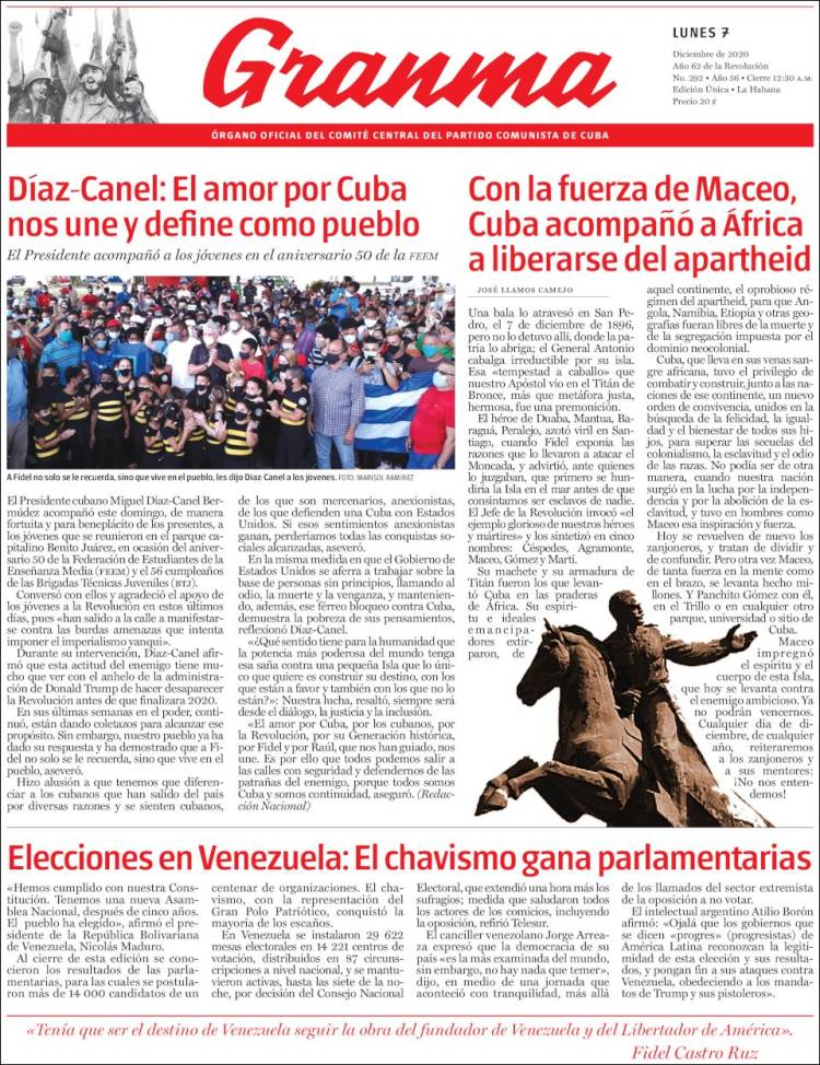 Portada de Granma (Cuba)