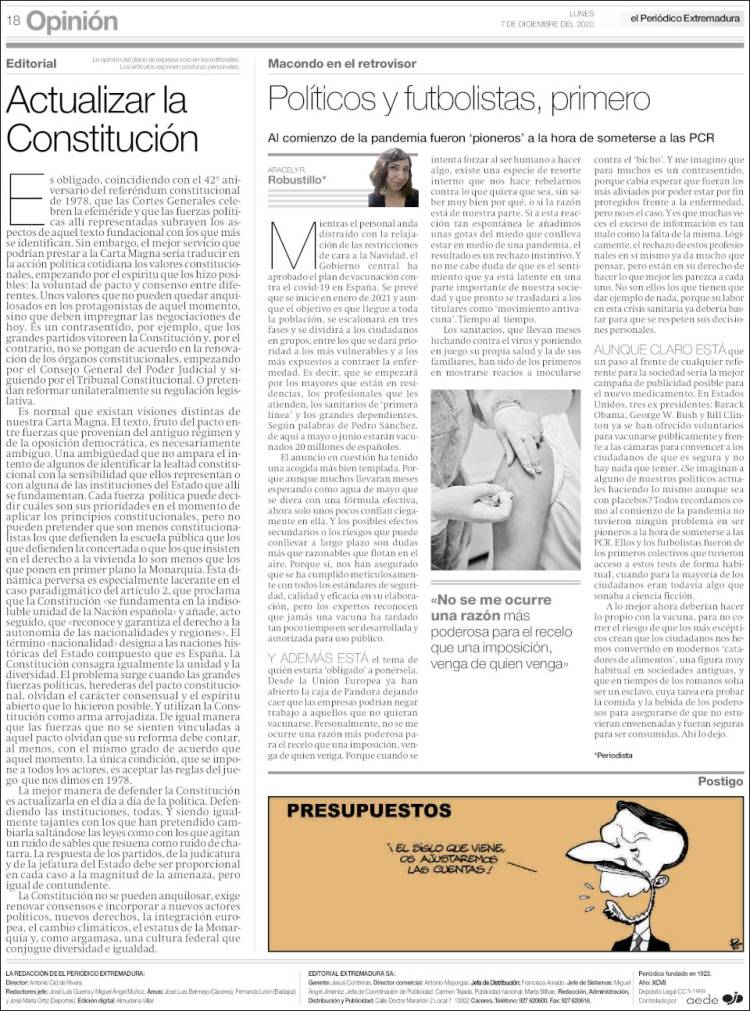 Portada de El Periódico de Extremadura (Espa&ntilde;a)