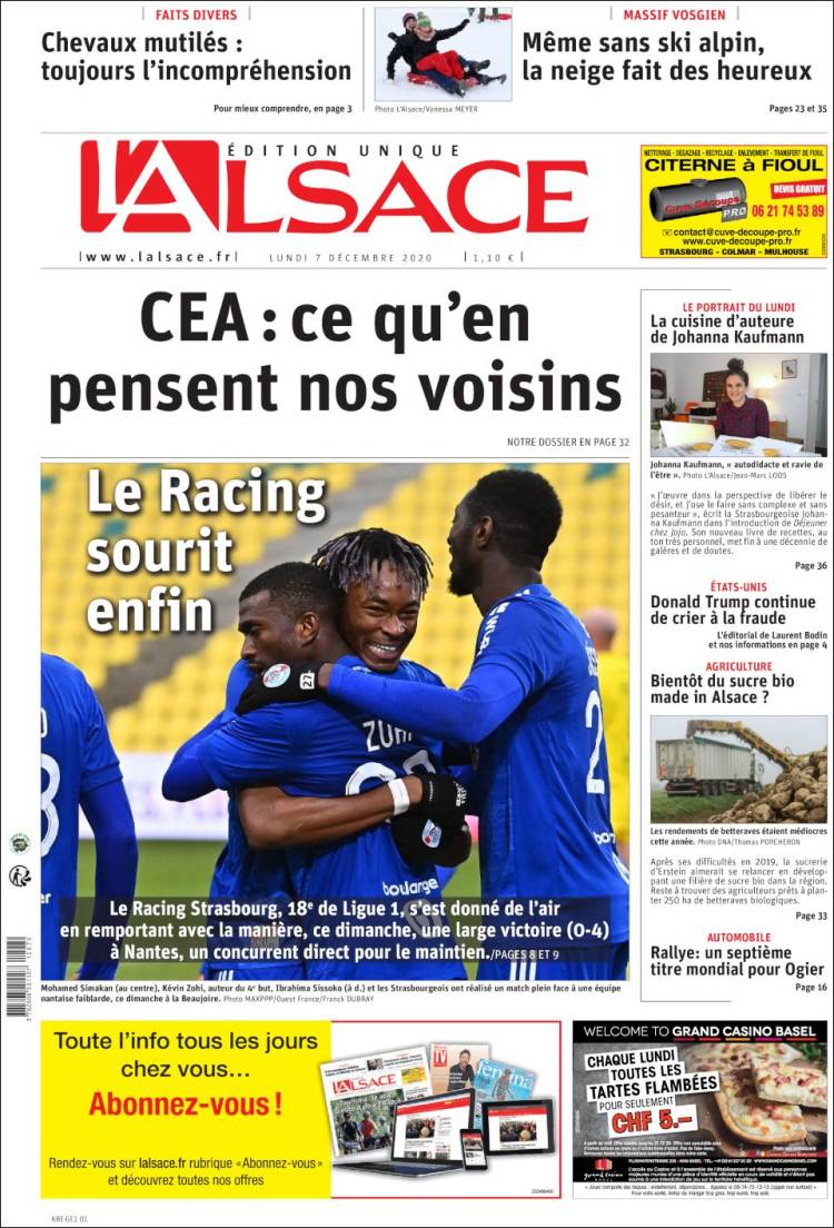 Portada de Journal L'Alsace (Francia)