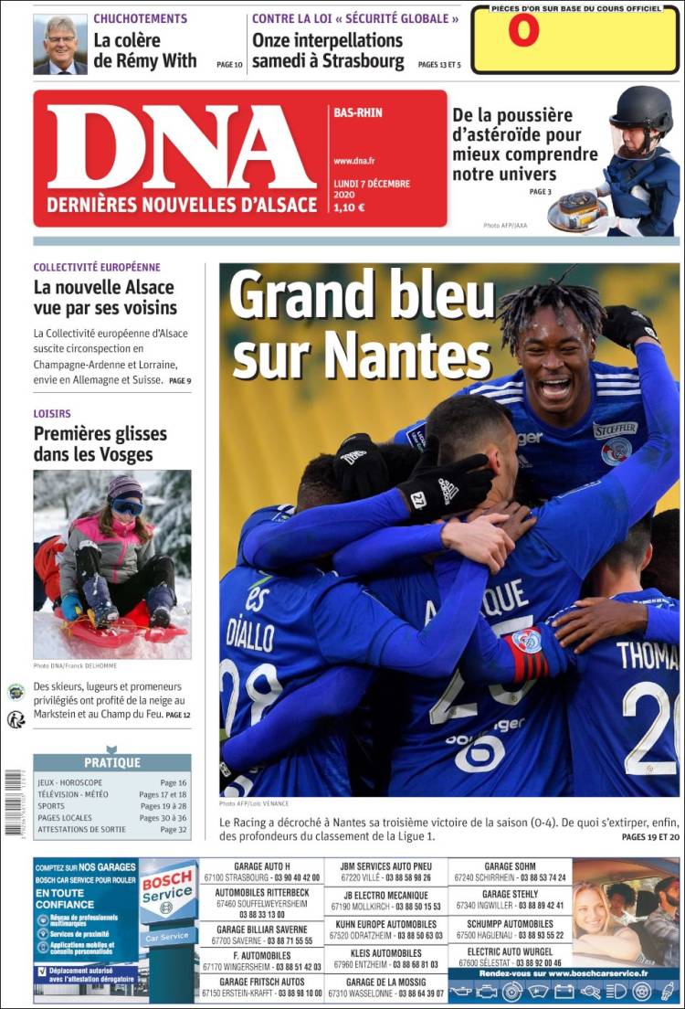 Portada de Les Dernières Nouvelles d'Alsace (Francia)