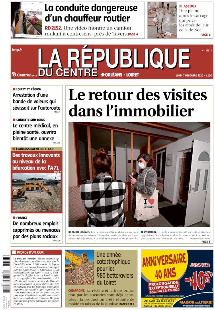 Portada de La République du Centre (Francia)