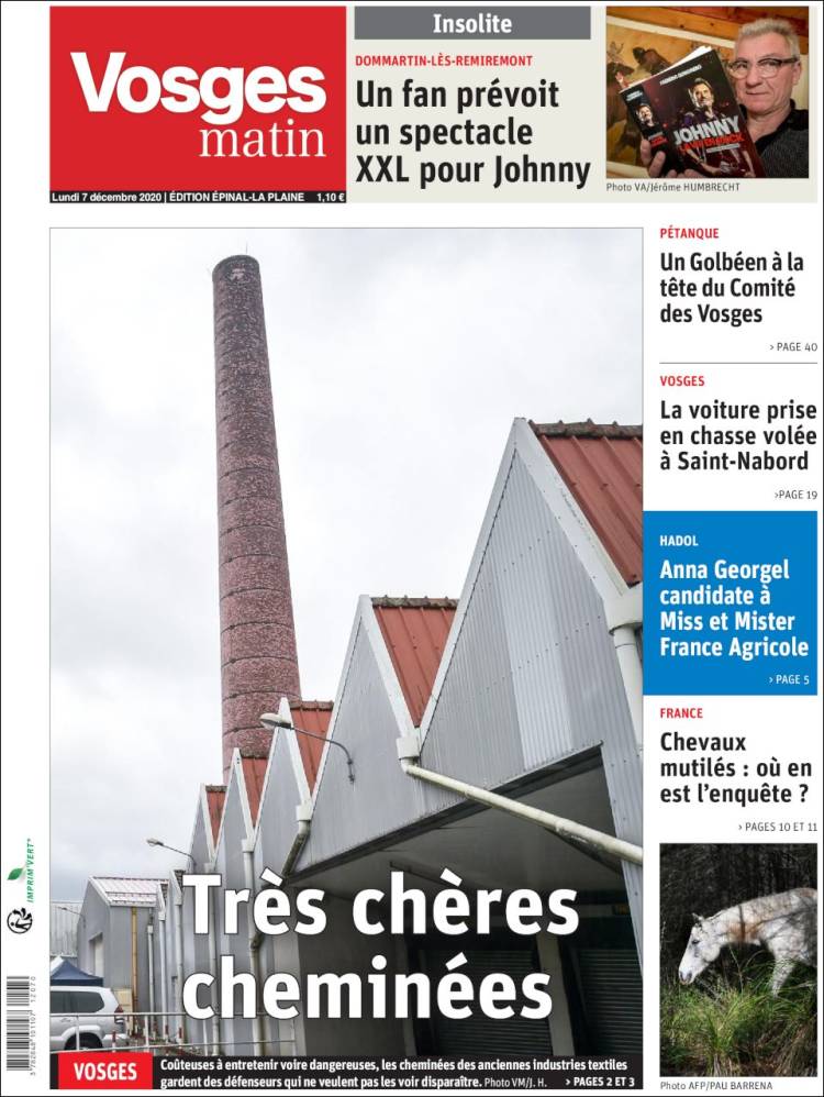Portada de Vosges Matin (Francia)
