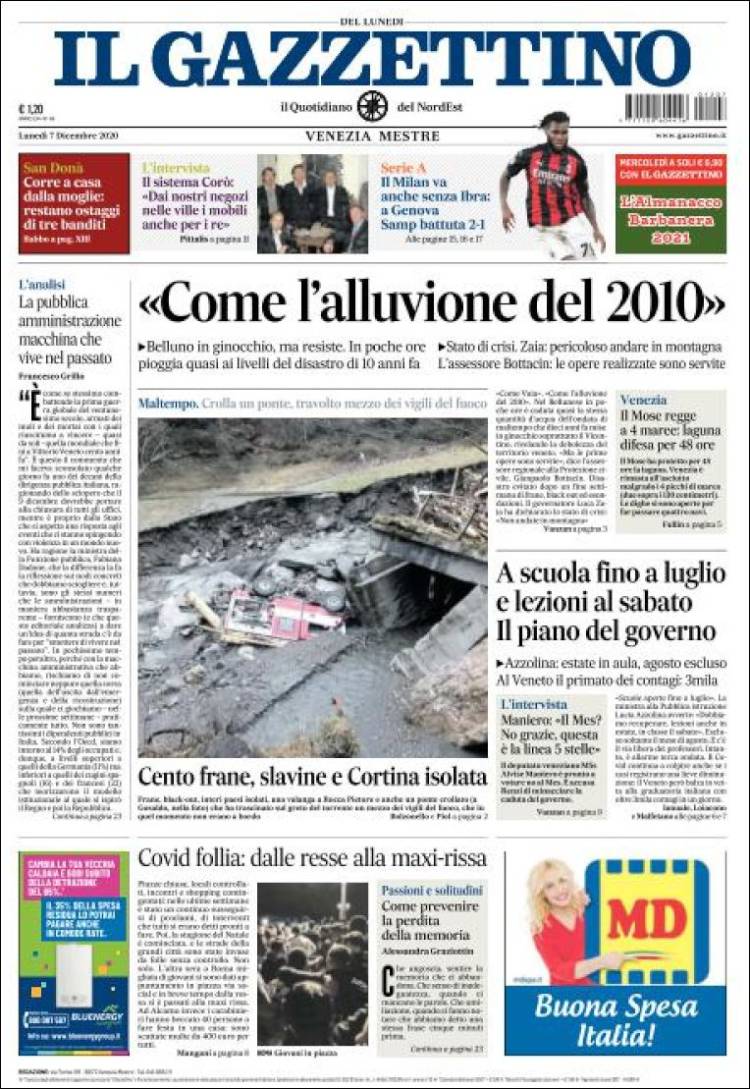 Portada de Il Gazzettino (Italia)