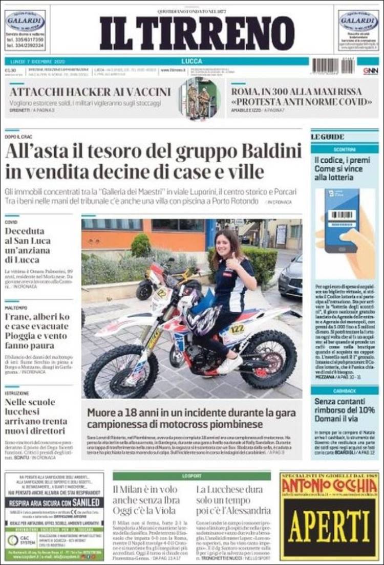 Portada de Il Tirreno (Italia)