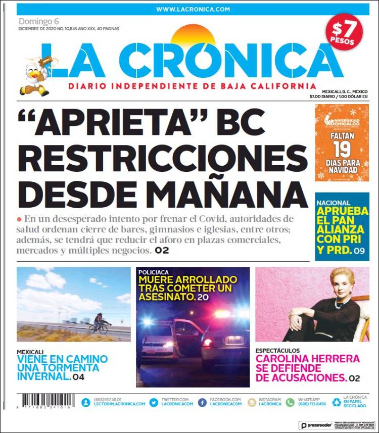 Portada de La Crónica de Baja California (México)