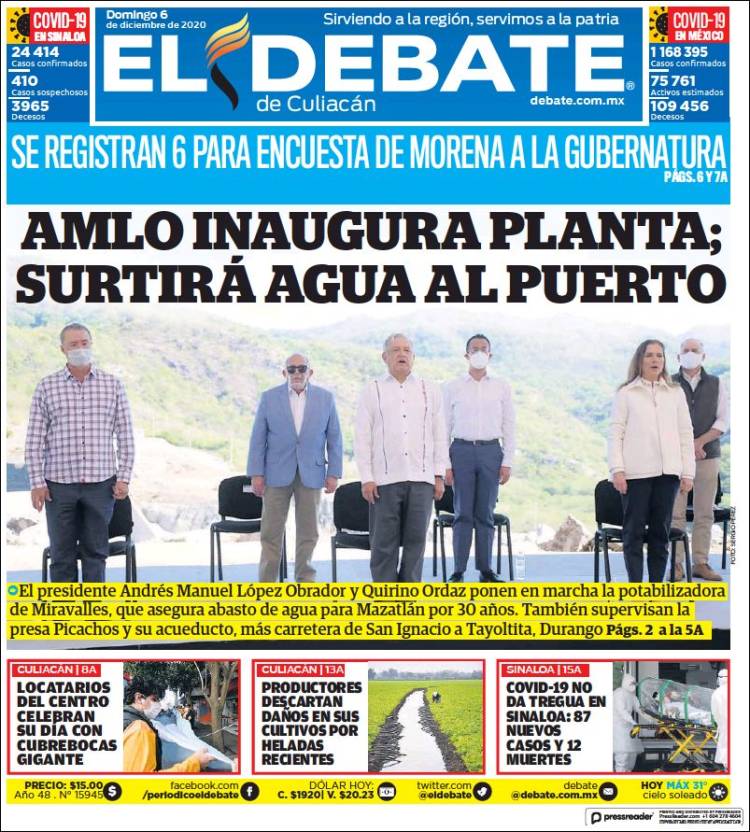 Portada de El Debate de Culiacán (México)