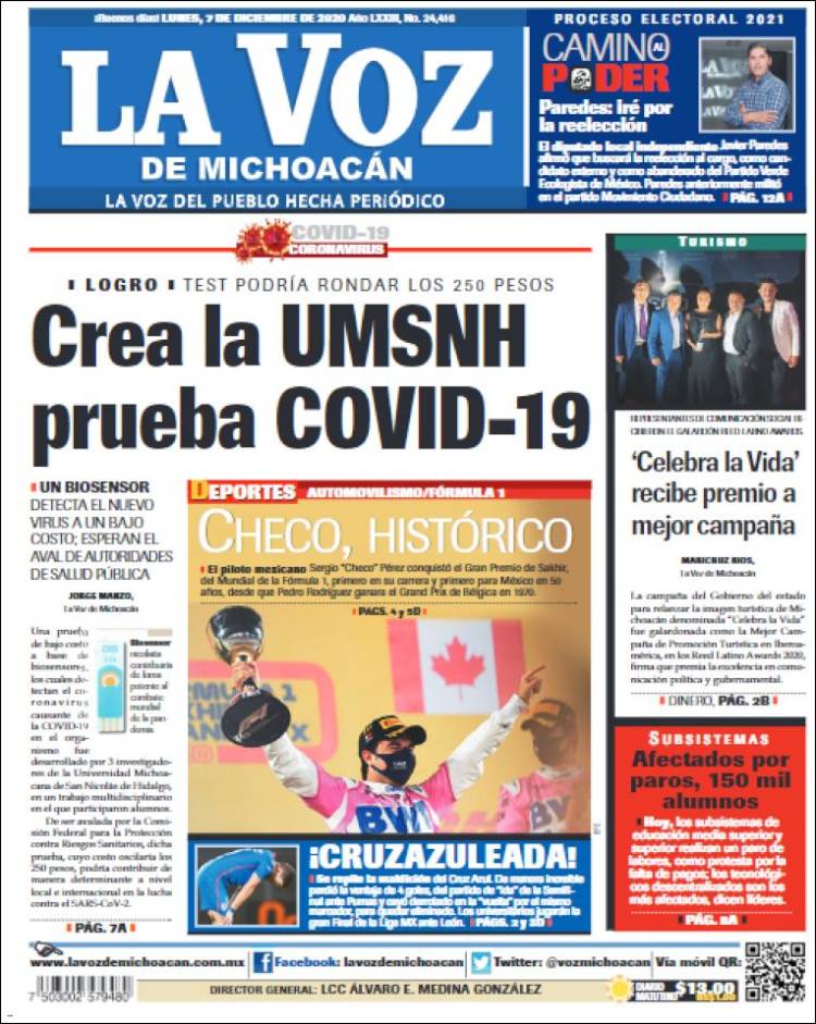 Portada de La Voz de Michoacán (México)