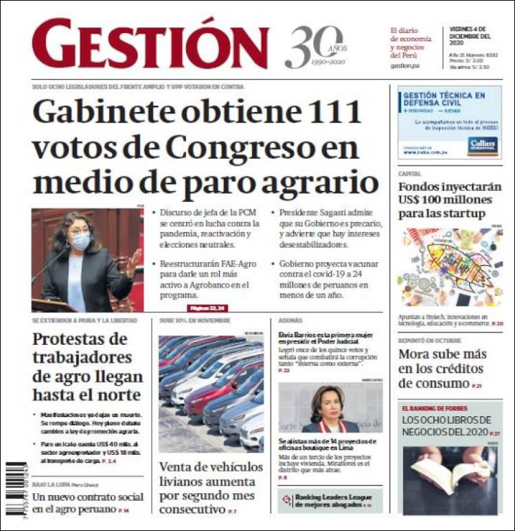 Portada de Diario Gestión (Per&uacute;)