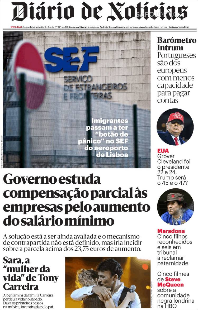 Portada de Diário de Noticias (Portugal)