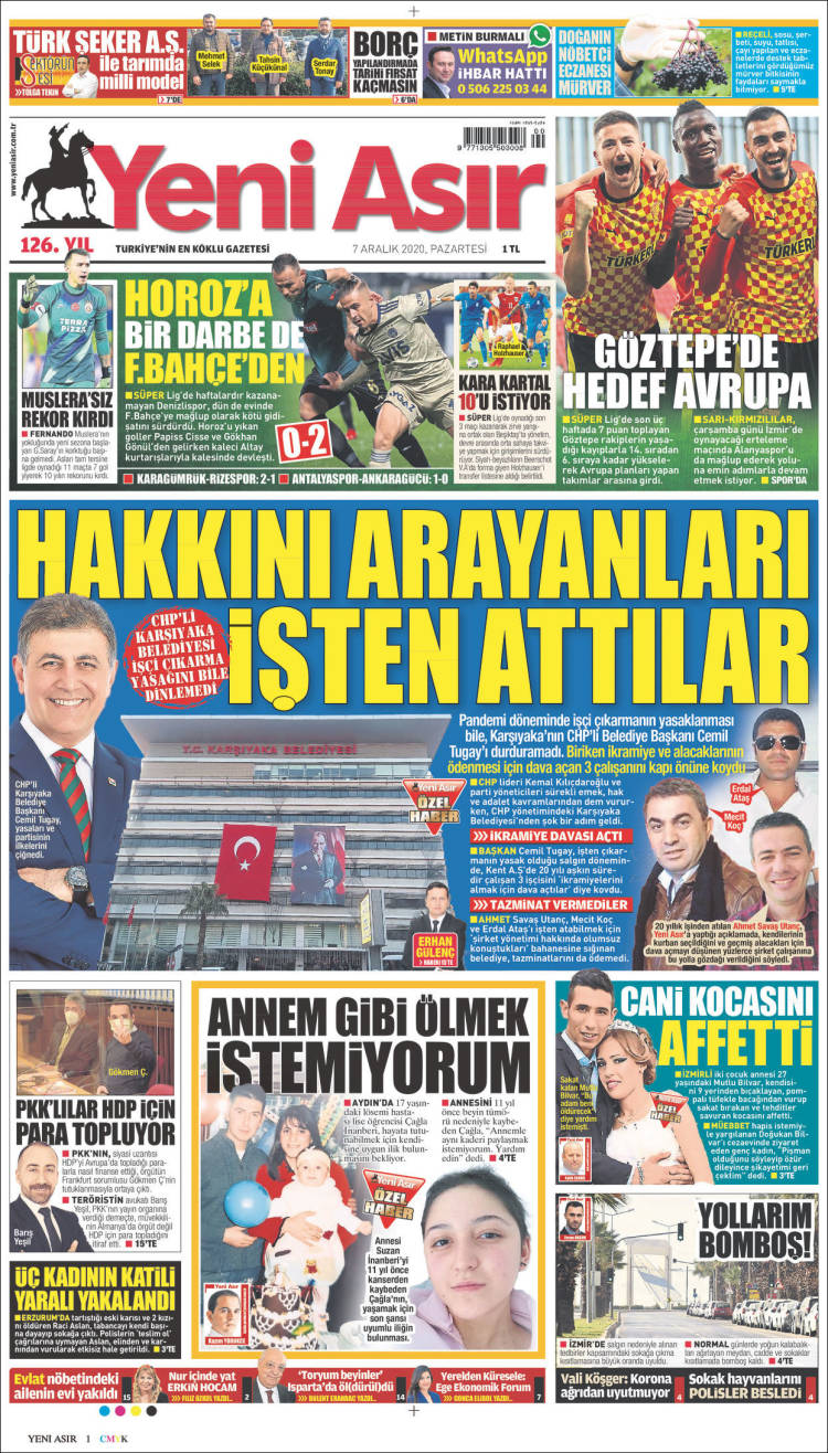 Portada de Yeni Asır (Turqu&iacute;a)