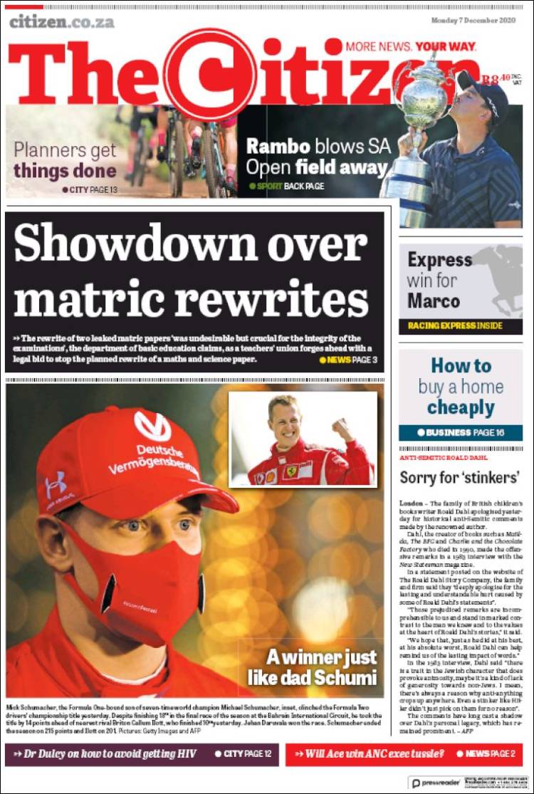 Portada de The Citizen (Sud&aacute;frica)