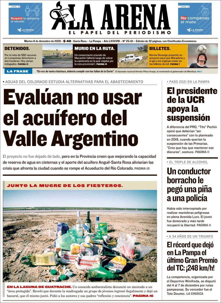 Portada de Diario La Arena (Argentina)