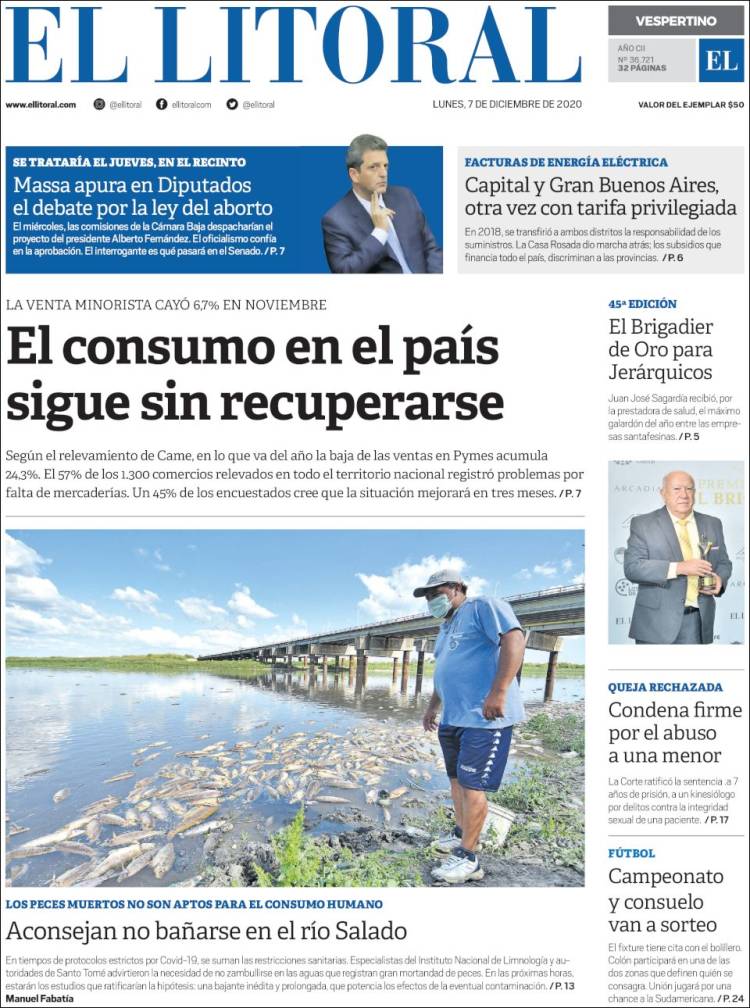 Portada de Diario El Litoral (Argentina)