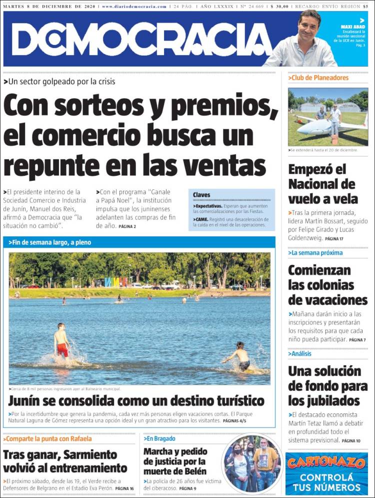Portada de Diario Democracia (Argentina)