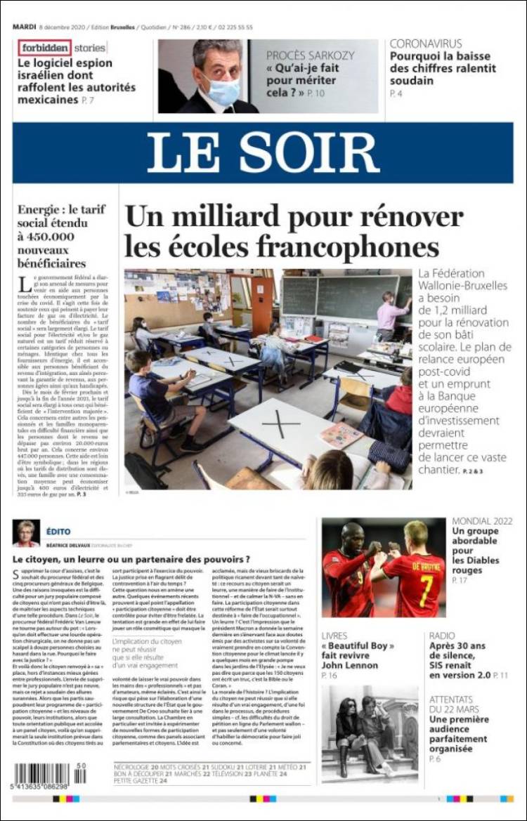 Portada de Le Soir (B&eacute;lgica)