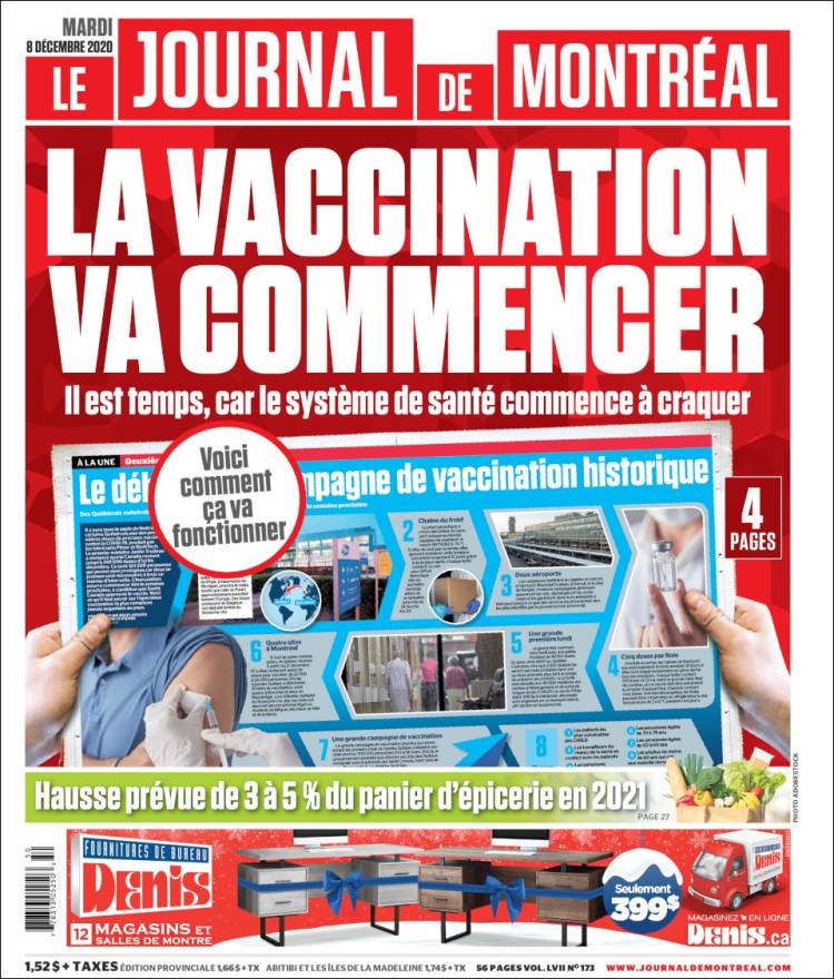 Portada de Le Journal de Montréal (Canada)