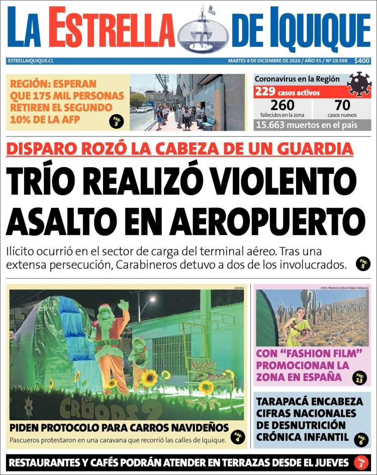 Portada de La Estrella de Iquique (Chile)