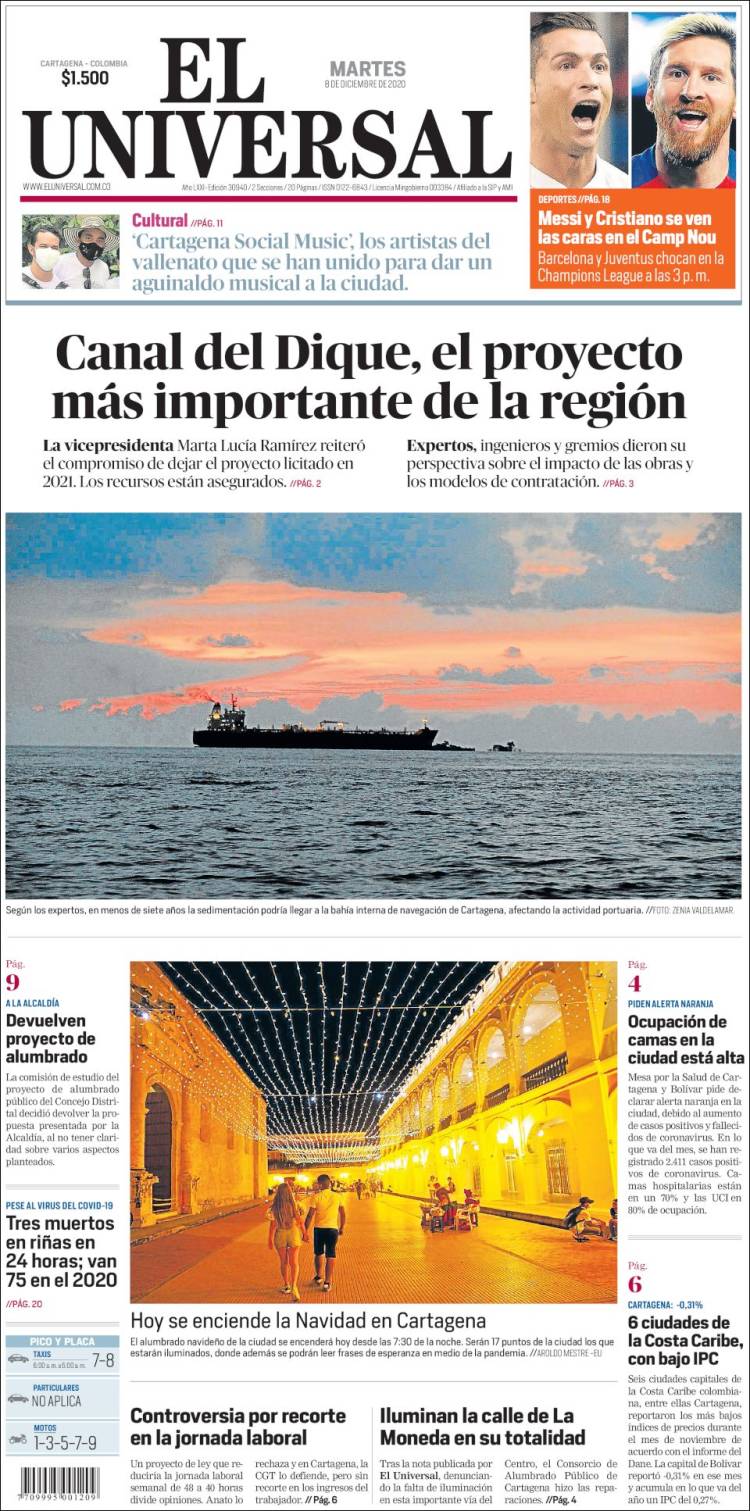 Portada de El Universal (Colombia)