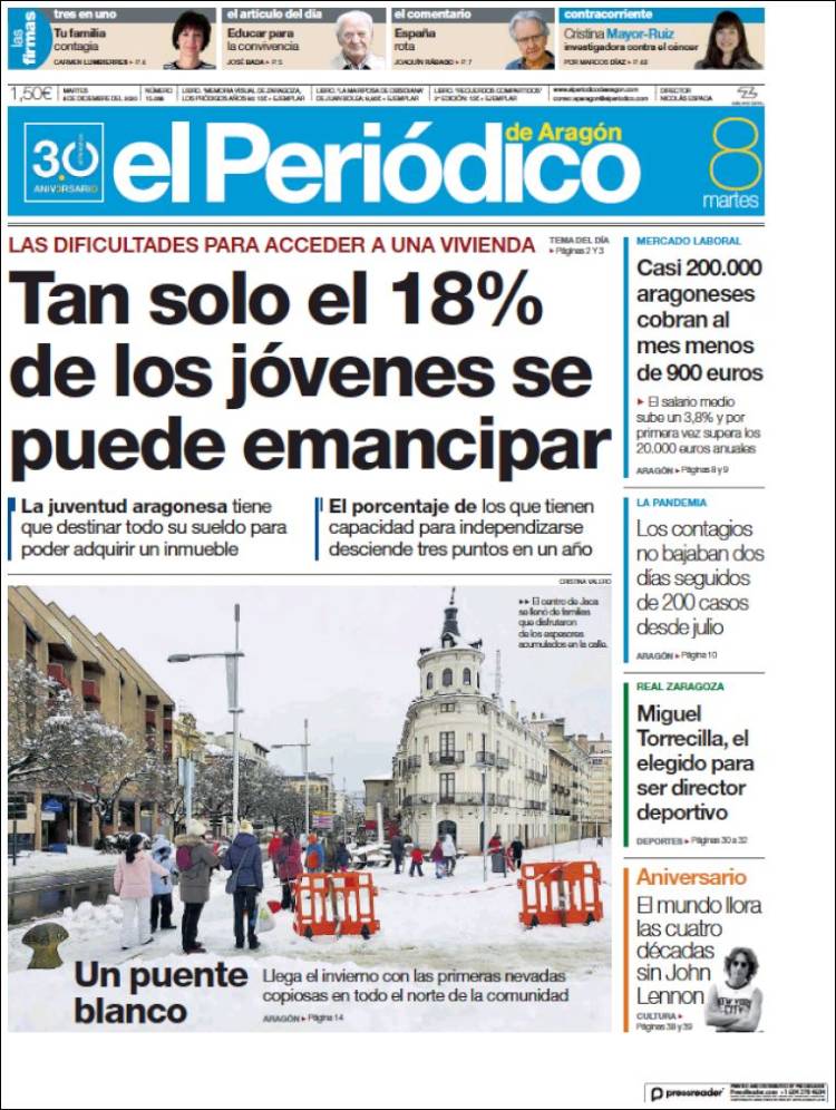 Portada de El Periódico de Aragón (Espa&ntilde;a)