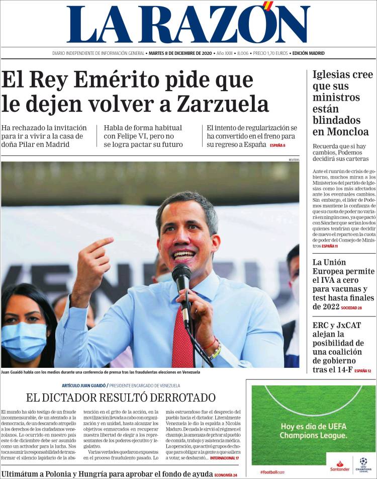 Portada de La Razón (Espa&ntilde;a)