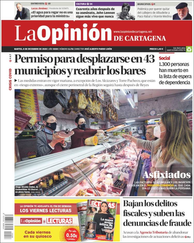 Portada de La Opinión de Murcia (Espa&ntilde;a)
