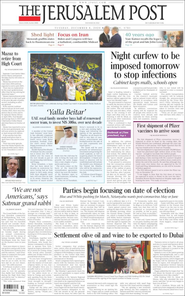 Portada de The Jerusalem Post (Israel)