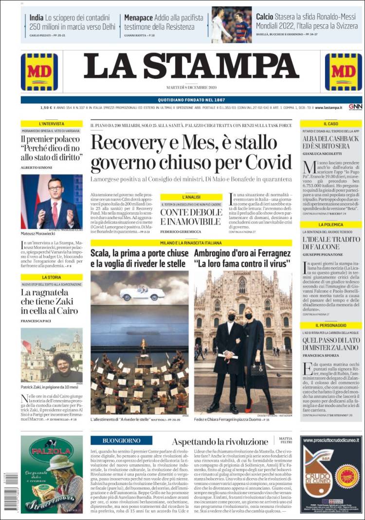 Portada de La Stampa (Italia)