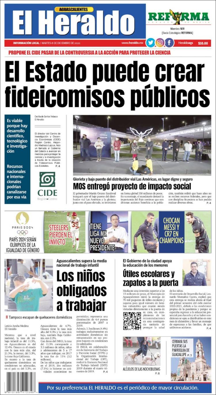 Portada de El Heraldo de Aguascalientes (Mexico)