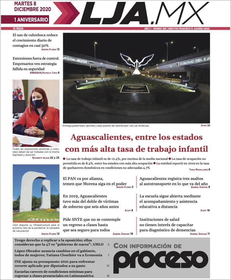 Portada de La Jornada de Aguascalientes (Mexico)