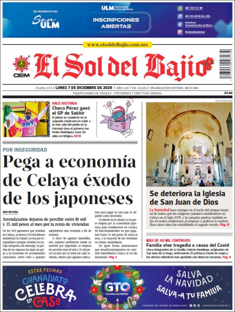 Portada de El Sol del Bajio (México)