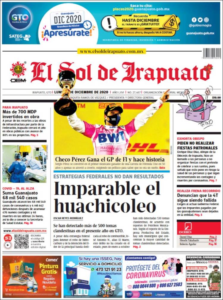 Portada de El Sol de Irapuato (México)