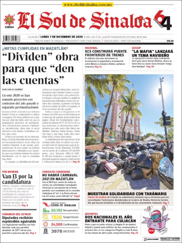 Portada de El Sol de Sinaloa (México)