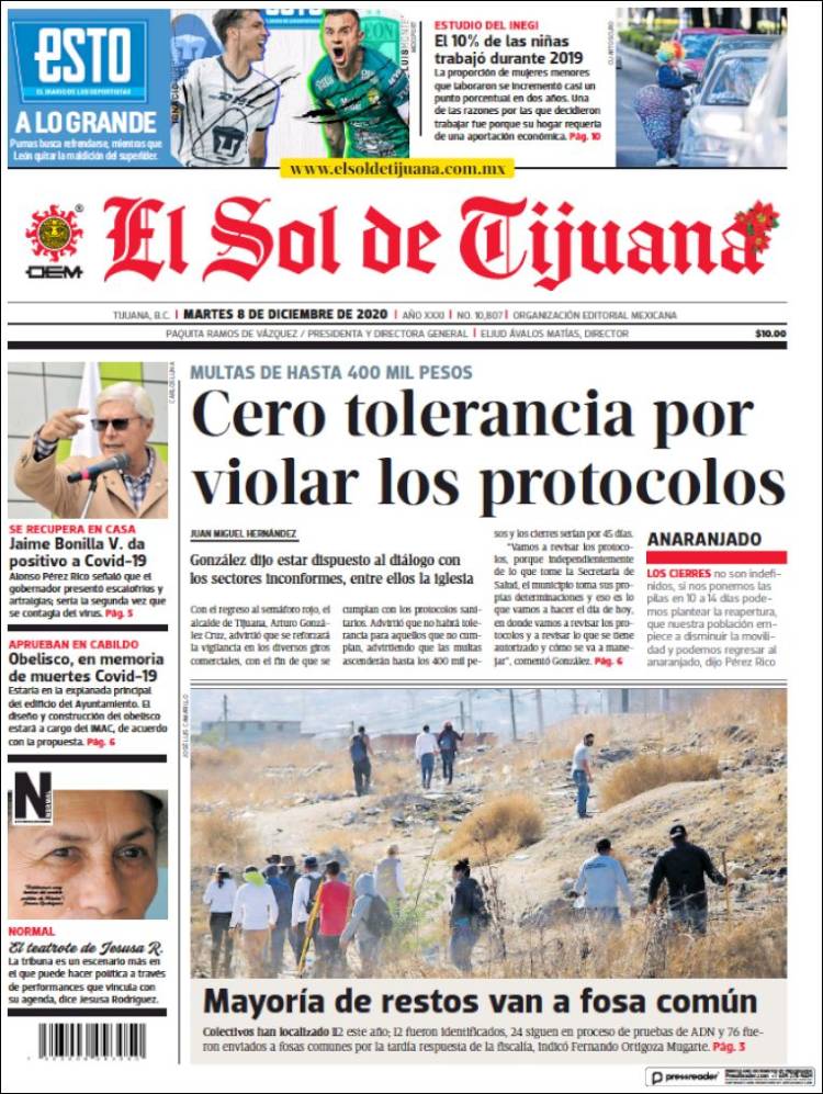 Portada de El Sol de Tijuana (México)