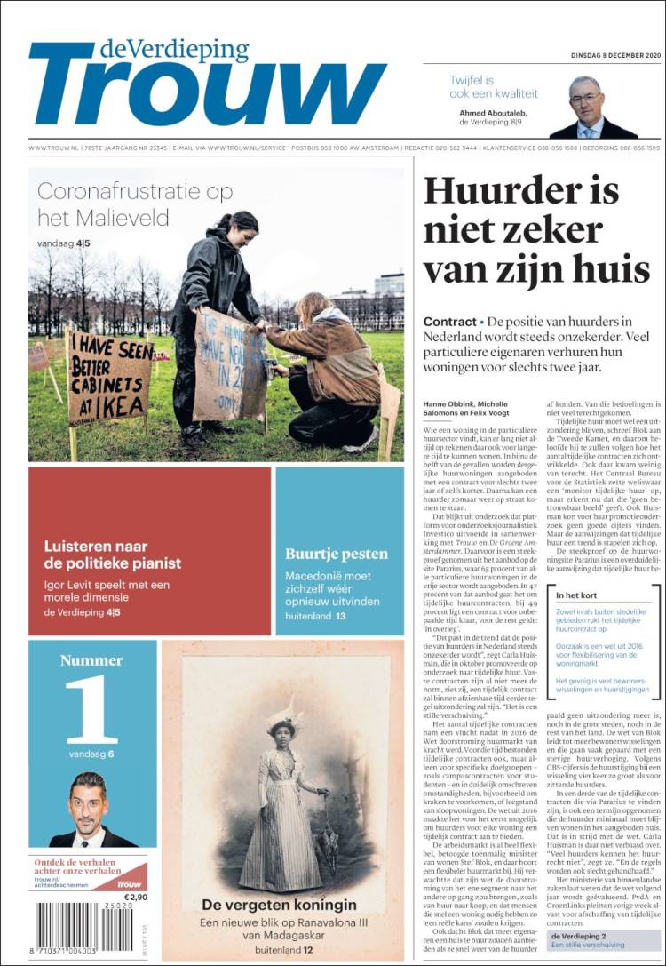 Portada de Trouw (Pa&iacute;ses Bajos)