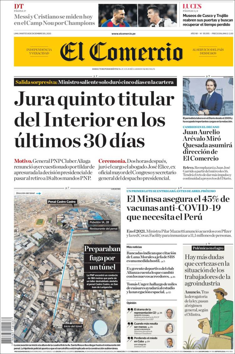 Portada de El Comercio (Per&uacute;)