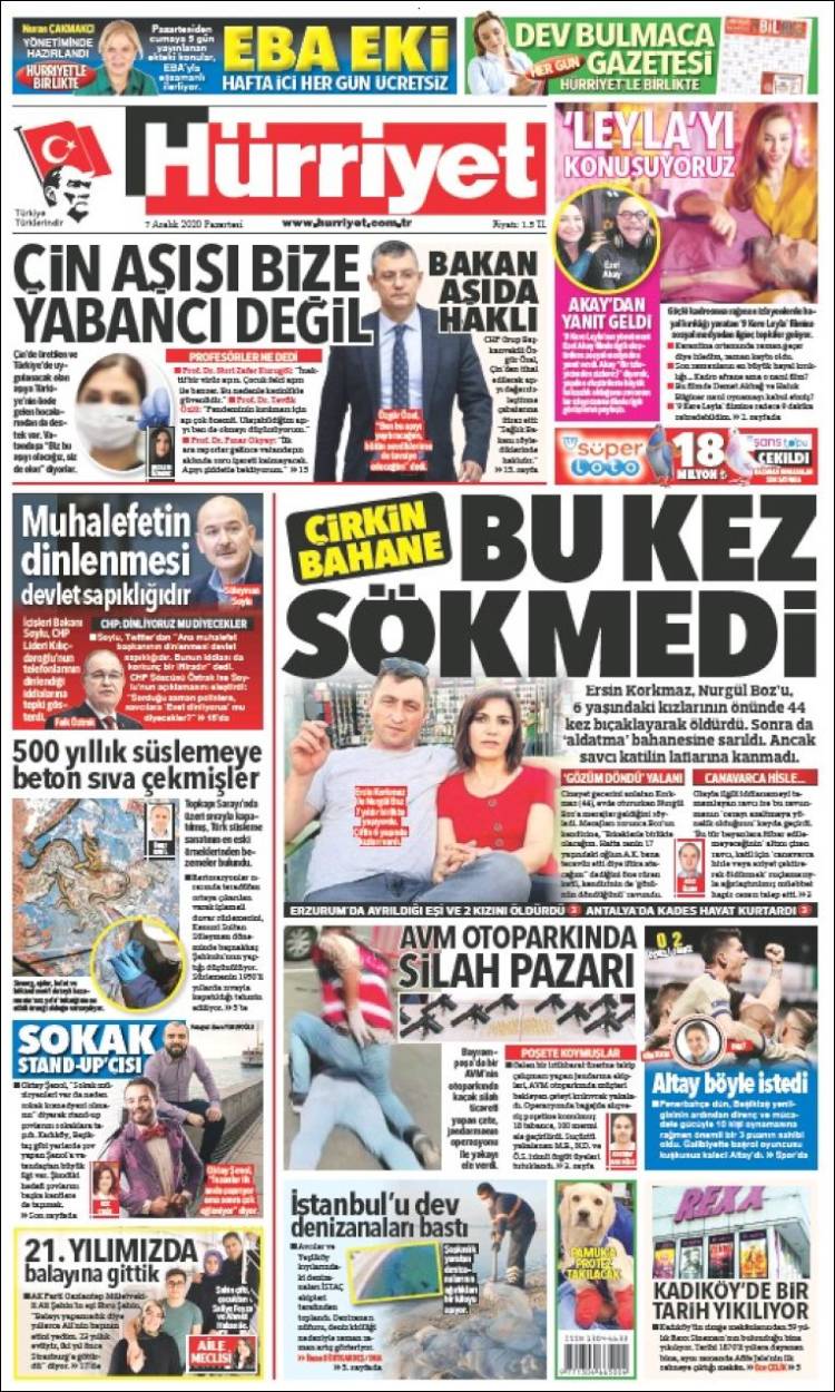 Portada de Hürriyet (Turqu&iacute;a)