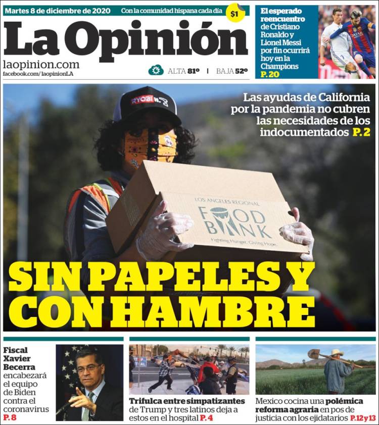 Portada de La Opinión (USA)