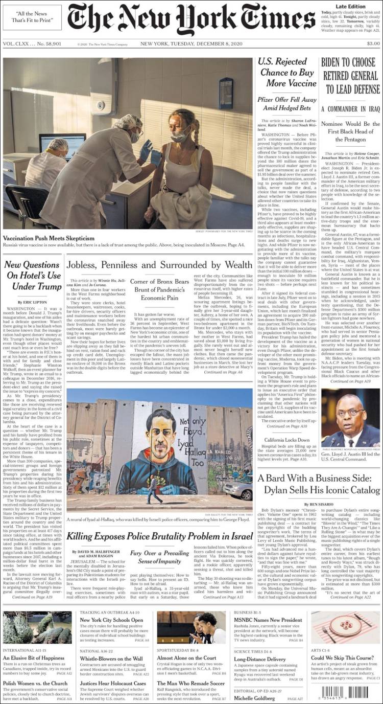 Portada de New York Times (USA)