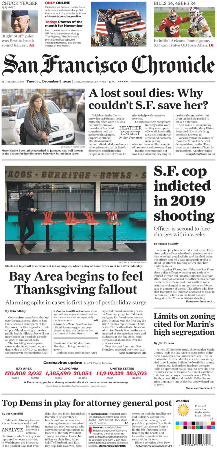 Portada de San Francisco Chronicle (USA)