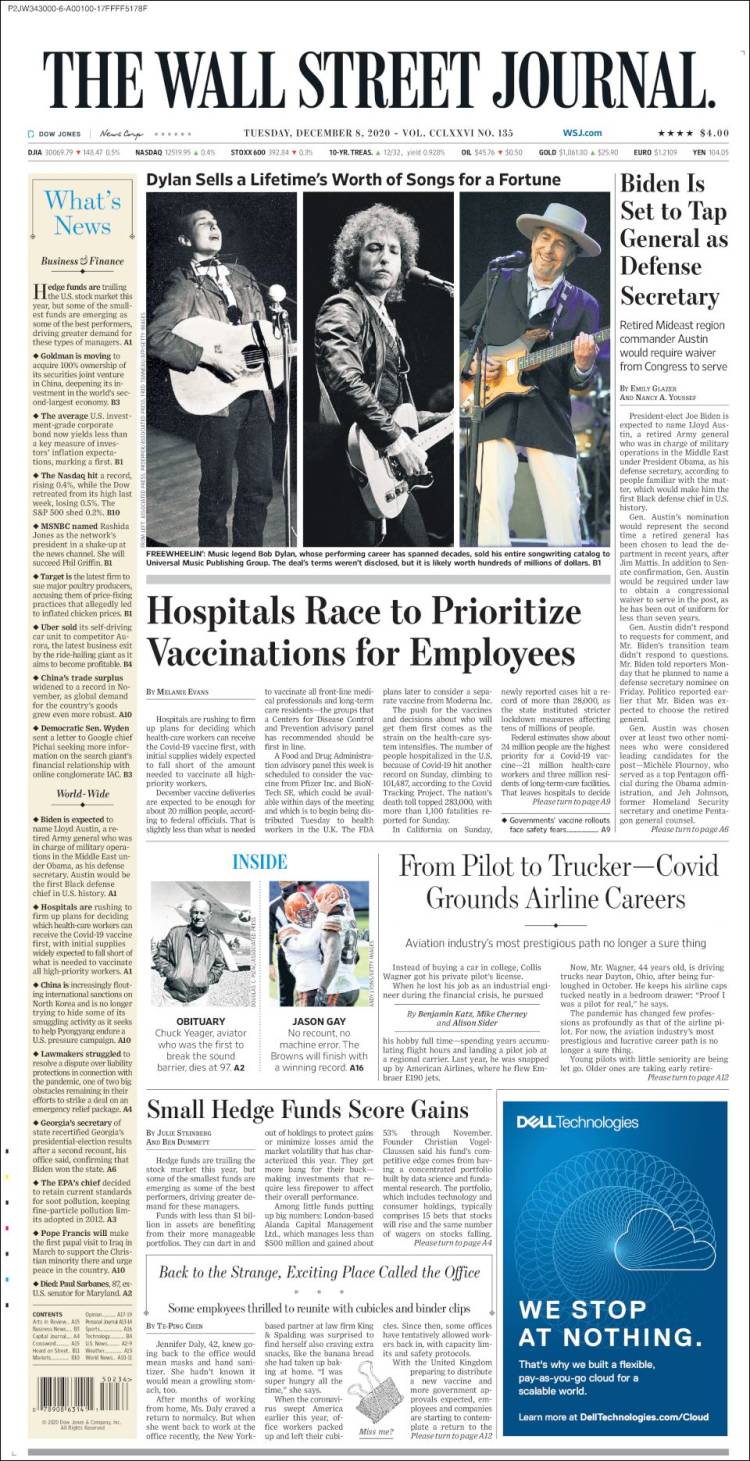 Portada de Wall Street Journal (USA)